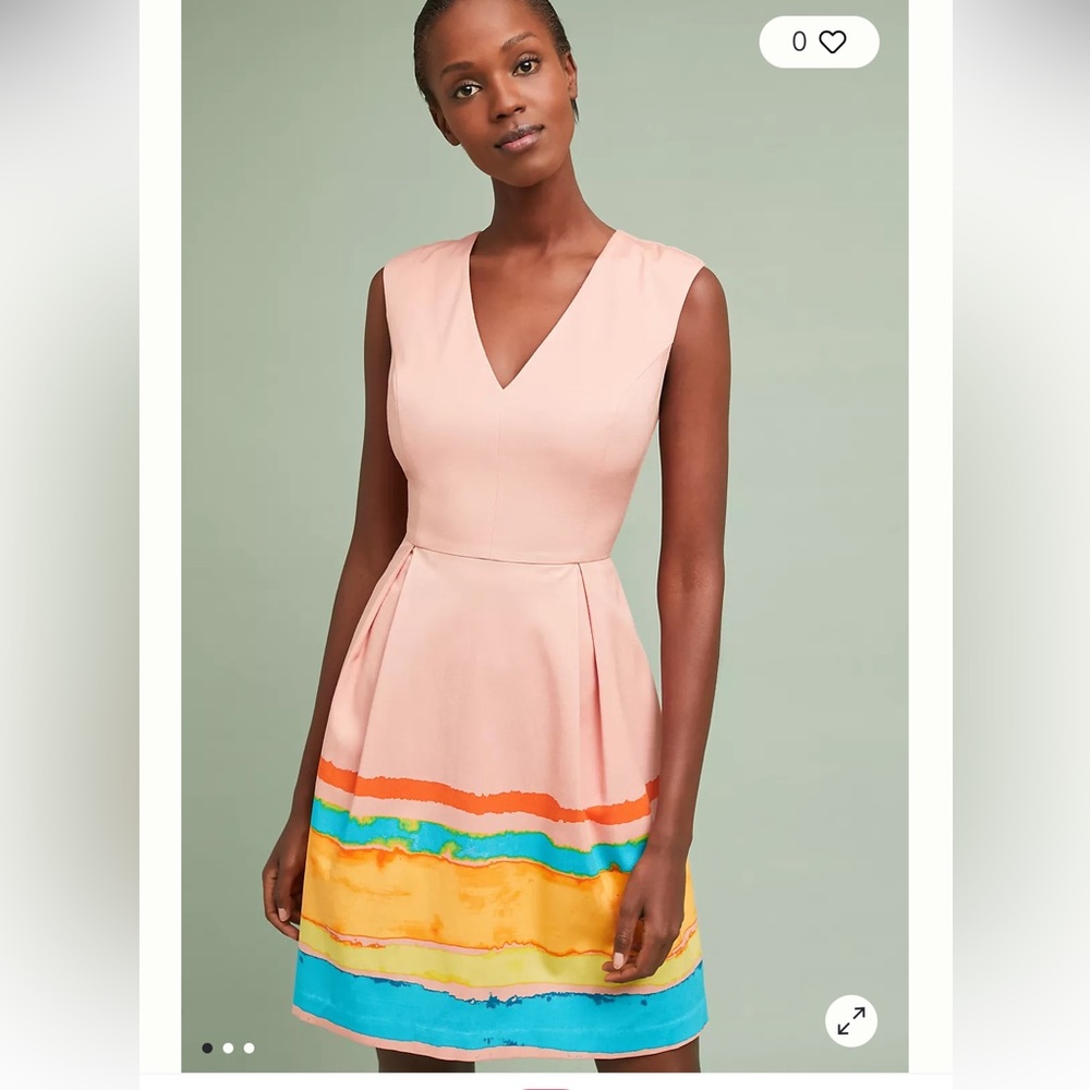 Anthropologie x Tracy Reese ombre Watercolor Fit & Flare Dress 4 Petite Pastel